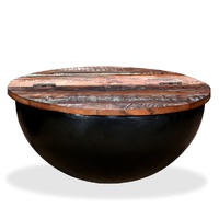 Coffee Table Solid Reclaimed Wood Black Bowl Shape