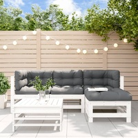 5 Piece Garden Lounge Set with Cushions White Solid Wood