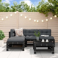 5 Piece Garden Lounge Set with Cushions Black Solid Wood