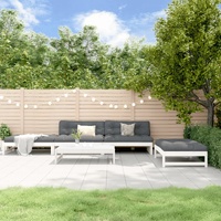 5 Piece Garden Lounge Set with Cushions White Solid Wood