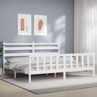 Bed Frame without Mattress White 183x203 cm King Solid Wood Pine