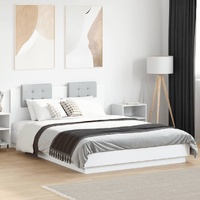 Bed Frame with LED without Mattress White 150x200 cm