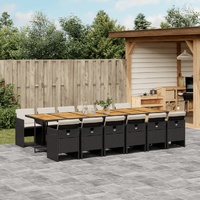 13 Piece Garden Dining Set with Cushions Black Poly Rattan