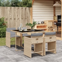5 Piece Garden Dining Set with Cushions Mix Beige Poly Rattan