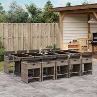 11 Piece Garden Dining Set with Cushions Grey Poly Rattan