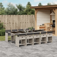 11 Piece Garden Dining Set with Cushions Light Grey Poly Rattan