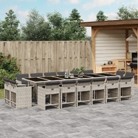 17 Piece Garden Dining Set with Cushions Light Grey Poly Rattan