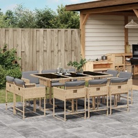 11 Piece Garden Dining Set with Cushions Mix Beige Poly Rattan