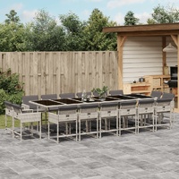 17 Piece Garden Dining Set with Cushions Light Grey Poly Rattan