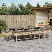 17 Piece Garden Dining Set with Cushions Mix Beige Poly Rattan