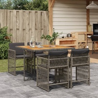 5 Piece Garden Dining Set with Cushions Grey Poly Rattan