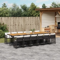 13 Piece Garden Dining Set with Cushions Black Poly Rattan