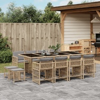 13 Piece Garden Dining Set with Cushions Mix Beige Poly Rattan