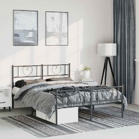 Metal Bed Frame without Mattress with Footboard Black 150x200 cm