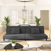 2-Seater Sofa Bed with Two Pillows Dark Grey Velvet