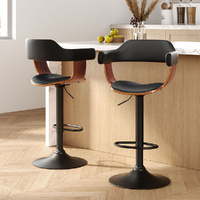 2x Bar Stools Gas Lift Leather w/Armrest All Black