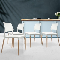 Dining Chairs Set of 4 Plastic Wooden Stackable White