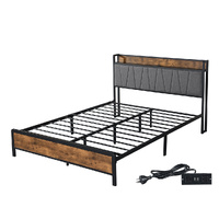 Queen Bed Frame Tufted Headboard USB Charge - Model-1AEAF6