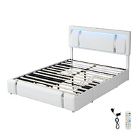 Double Bed Frame With Adjustable Headboard White - Model-BB036A