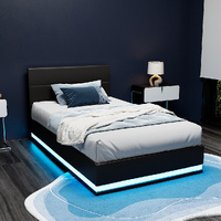 Biddon RGB LED Bed Frame King Single Size Gas Lift Base Storage Leather LUMI 