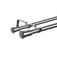 Silver Double Curtain Rod Steel Pole Pommel Set Extendable Adjustable - Model-D32385