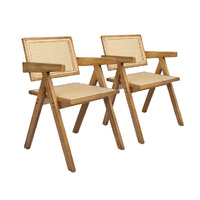 2x Dining Chair Solid Wood Rattan Natural - Model-0393A6