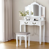 Dressing Table Stool Set Foldable Mirror White