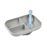 Silicone Suction Divided Plate & Spoon - Grey - Model-4B49C7