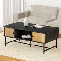 Coffee Table Sliding Drawer Door Black Boris