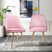 Set of 2 Dining Chairs Retro Chair Cafe Kitchen Modern Metal Legs Velvet