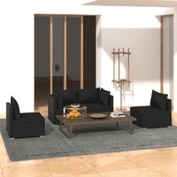 Garden Lounge Set with Cushions Poly Rattan Black