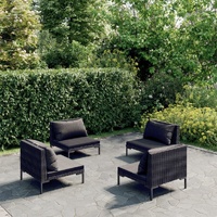 Garden Lounge Set with Cushions Poly Rattan Dark Grey