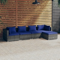 Garden Lounge Set with Cushions Poly Rattan Grey