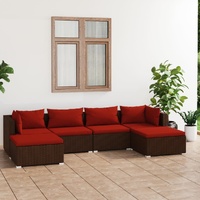 Garden Lounge Set with Cushions Poly Rattan Brown