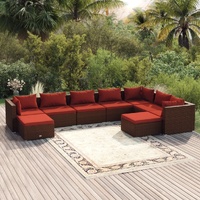 Garden Lounge Set with Cushions Poly Rattan Brown