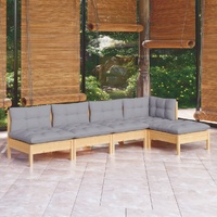5 Piece Garden Lounge Set with Cushions Pinewood
