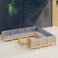11 Piece Garden Lounge Set with Cushions Pinewood
