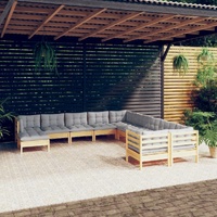 11 Piece Garden Lounge Set with Cushions Pinewood