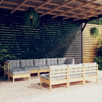 10 Piece Garden Lounge Set with Cushions Pinewood