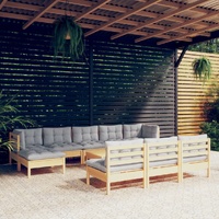 11 Piece Garden Lounge Set with Cushions Pinewood
