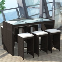 7 Piece Garden Bar Set with Cushions Poly Rattan