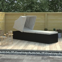 Sun Lounger with Canopy and Cushion Poly Rattan