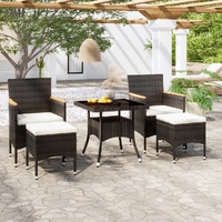 5 Piece Garden Dining Set Poly Rattan and Tempered Glass