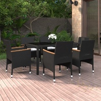 7 Piece Garden Dining Set Poly Rattan and Tempered Glass