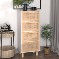 Sideboard 40x30x90 cm Solid Wood Pine and Natural Rattan