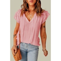 Azura Exchange Tiered Ruffled Drawstring V Neck Top