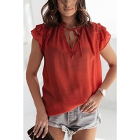 Azura Exchange Tiered Ruffled Drawstring V Neck Top