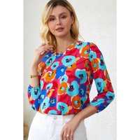 Azura Exchange V Neck 3/4 Sleeve Floral Print Blouse