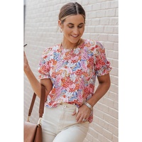 Azura Exchange Floral Pattern Bubble Sleeve Blouse