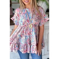 Azura Exchange Floral Print Ruffle Sleeve Top